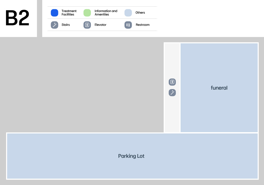 Basement 2nd floor: There is an elevator and stairs right in front of the funeral hall, and there is a parking lot to the left of the funeral hall.